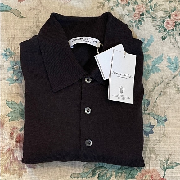 Johnstons of Elgin Wool Knit Polo Sweater XL Made in Scotland NWT
